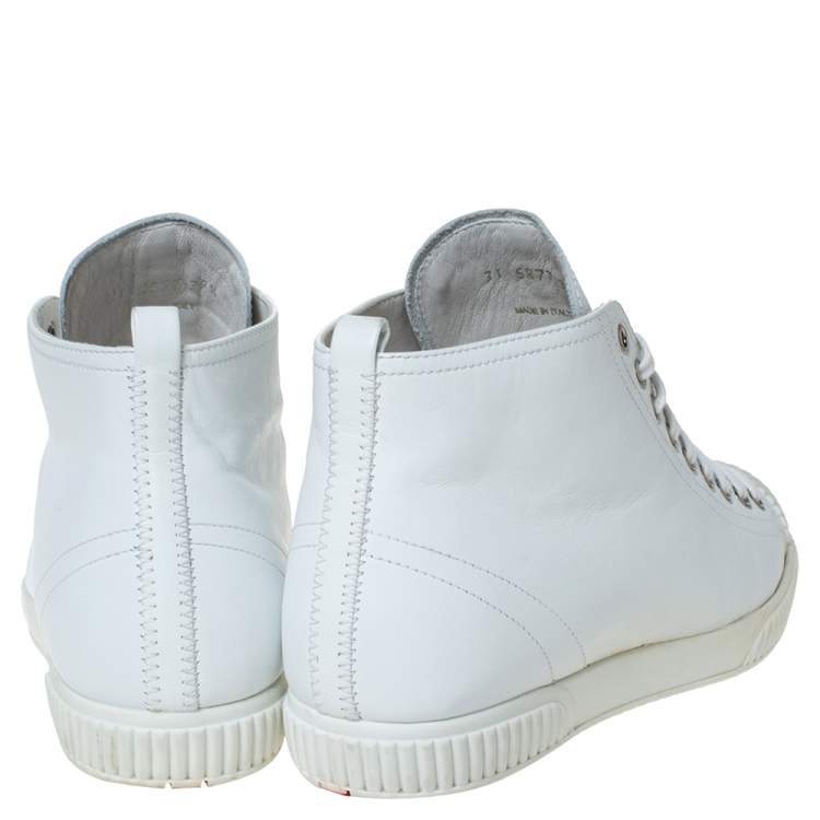 Pre Owned Prada Sport White Leather Lace Up High Top Sneakers Size 39.5