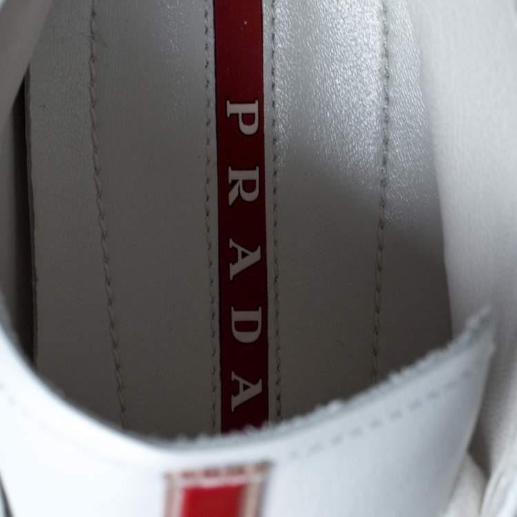 Pre Owned Prada Sport White Leather Lace Up High Top Sneakers Size 39.5