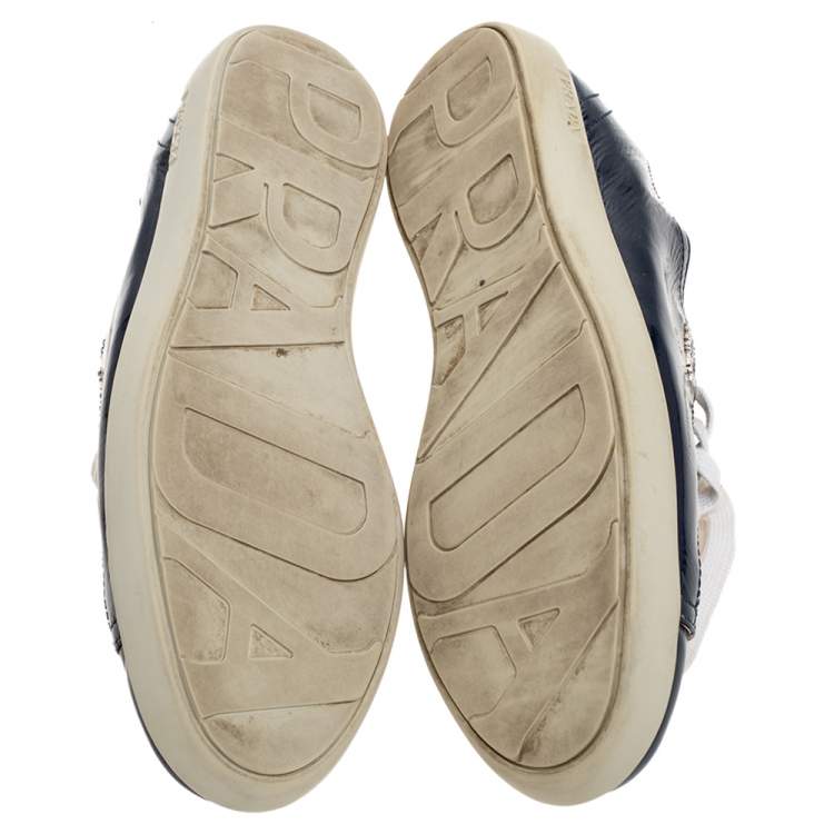 Pre Owned Prada Sport Blue Patent Lace Up Sneakers Size 38.5