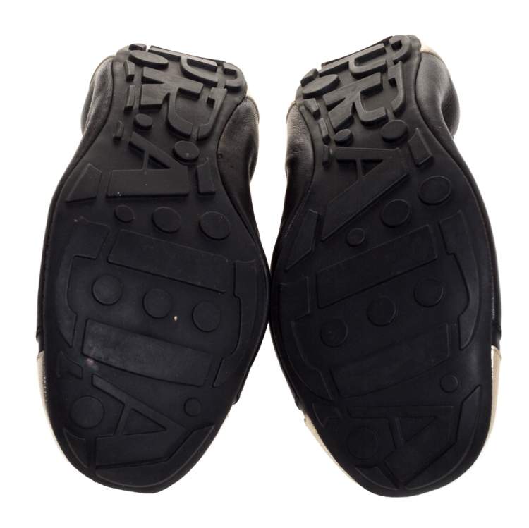 Pre Owned Prada Sport Black/Silver Leather Scrunch Ballet Flats Size 38.5