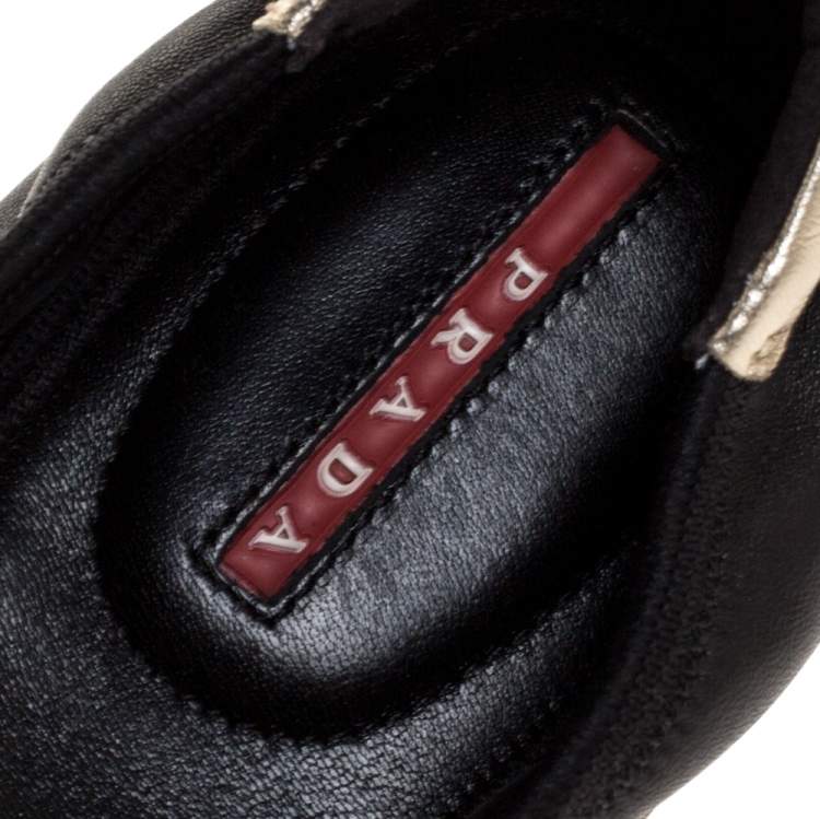 Pre Owned Prada Sport Black/Silver Leather Scrunch Ballet Flats Size 38.5