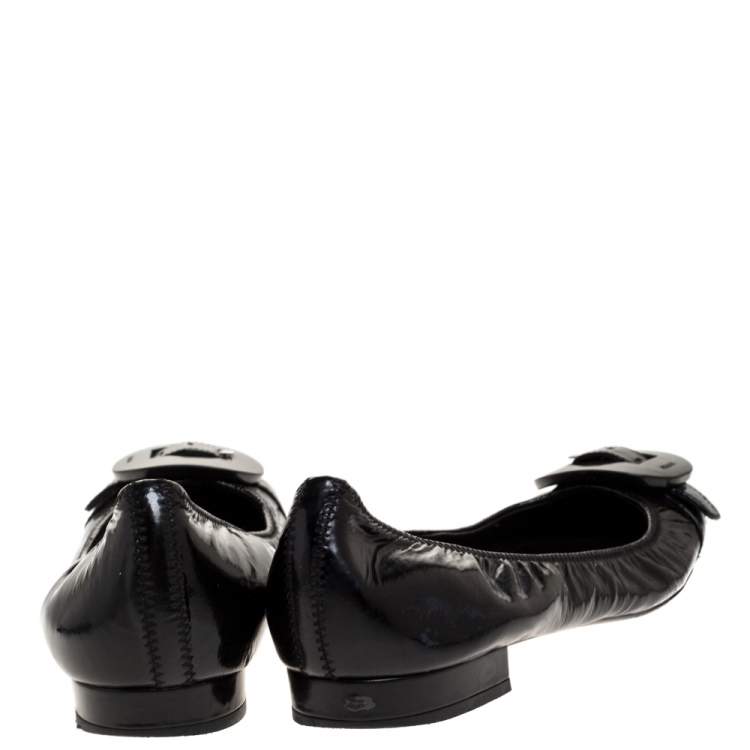 Pre Owned Prada Sports Black Patent Leather Buckle Ballet Flats Size 40.5