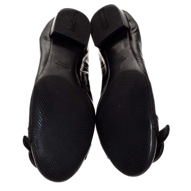 Pre Owned Prada Sports Black Patent Leather Buckle Ballet Flats Size 40.5