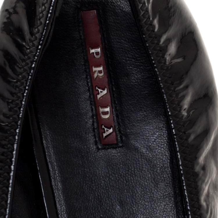 Pre Owned Prada Sports Black Patent Leather Buckle Ballet Flats Size 40.5