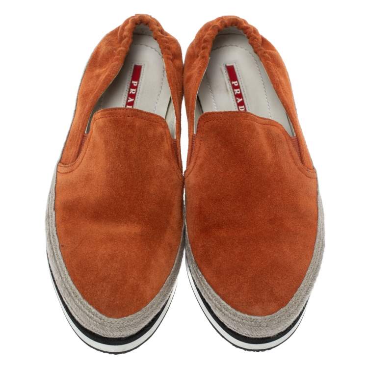 مملوكة مسبقًا Prada Sport Orange Suede Espadrille Sneakers 37.5