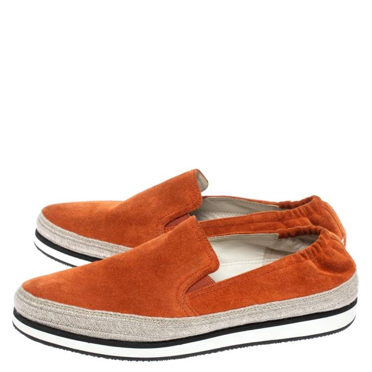 مملوكة مسبقًا Prada Sport Orange Suede Espadrille Sneakers 37.5