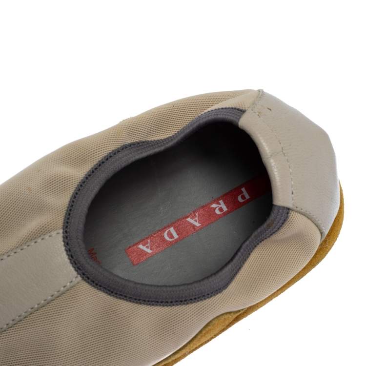 Pre Owned Prada Sport Grey/Yellow Mesh And Leather Slip On Sneakers Size 39