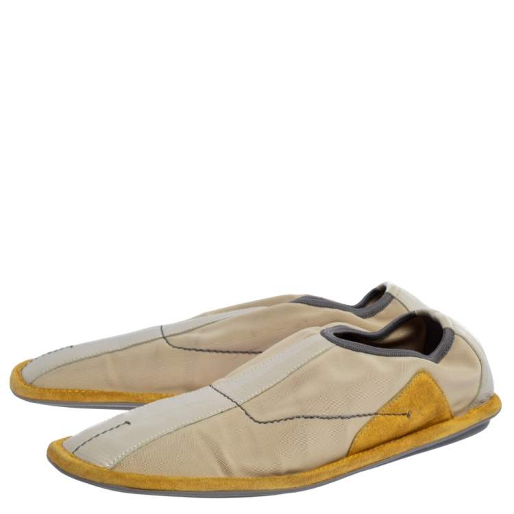 Pre Owned Prada Sport Grey/Yellow Mesh And Leather Slip On Sneakers Size 39