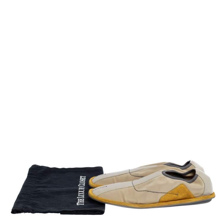 Pre Owned Prada Sport Grey/Yellow Mesh And Leather Slip On Sneakers Size 39