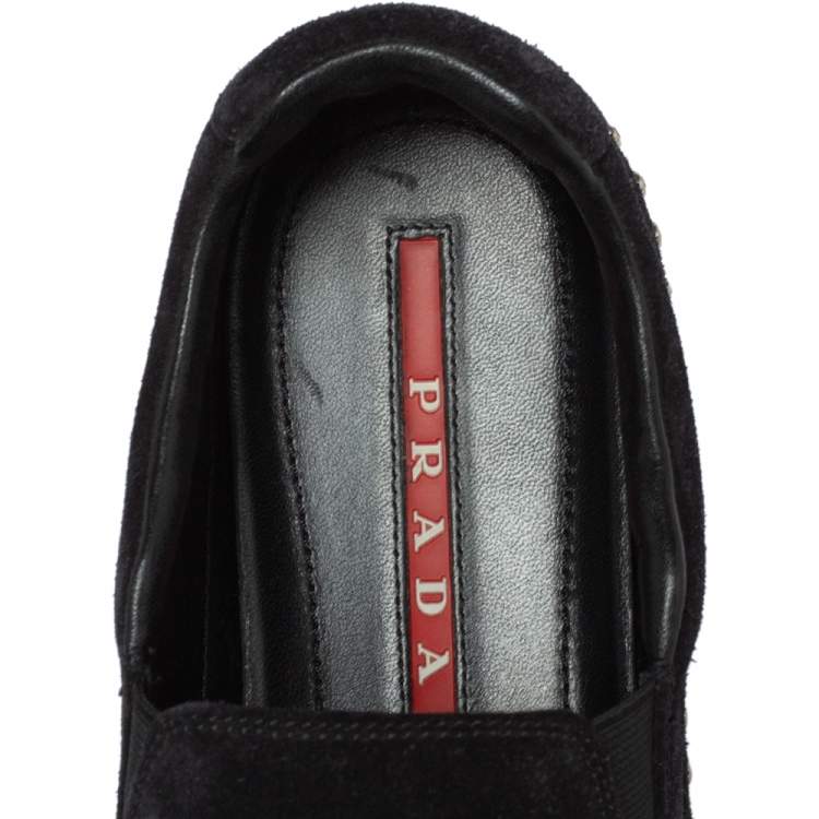 Pre Owned Prada Black Suede Leather Studded Sole Slip On Sneakers Size 39