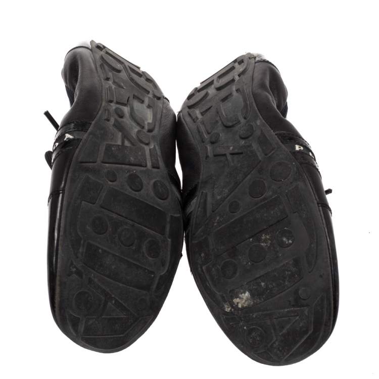 Pre Owned Prada Sport Black Patent and Leather Scrunch Lace Up Sneakers Size 39