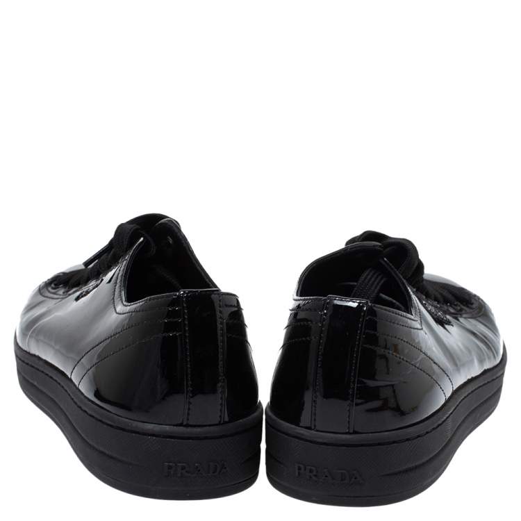 Pre Owned Prada Sports Black Patent Leather Lace Up Sneakers Size 38