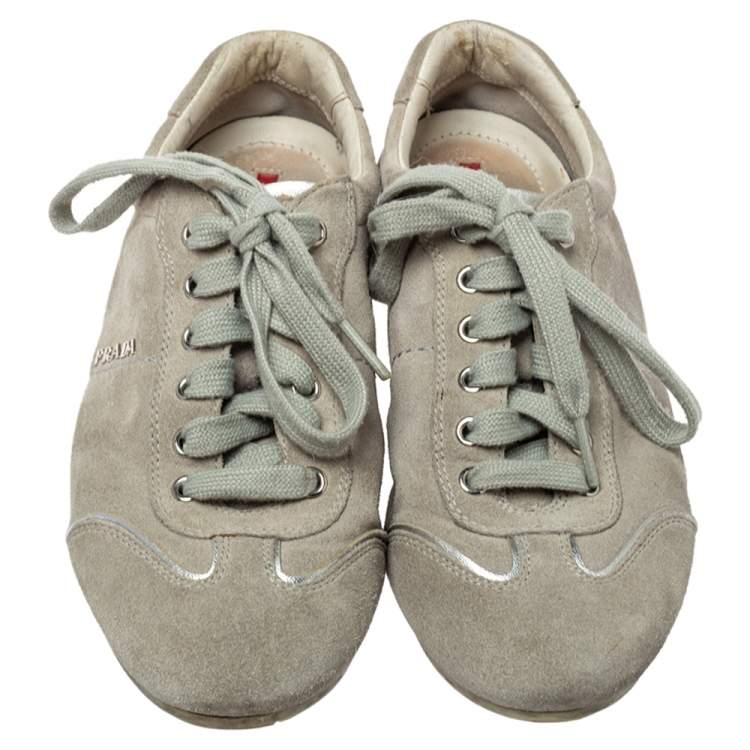 Pre Owned Prada Sports Grey Suede Low Top Sneakers Size 38