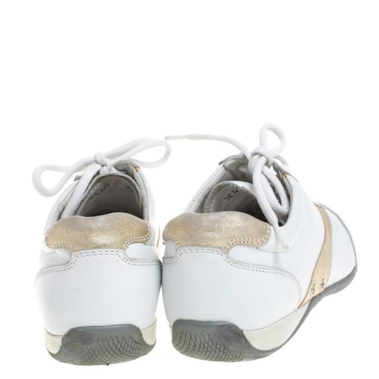 Pre Owned Prada Sports White Leather Lace Up Low Top Sneakers Size 35.5