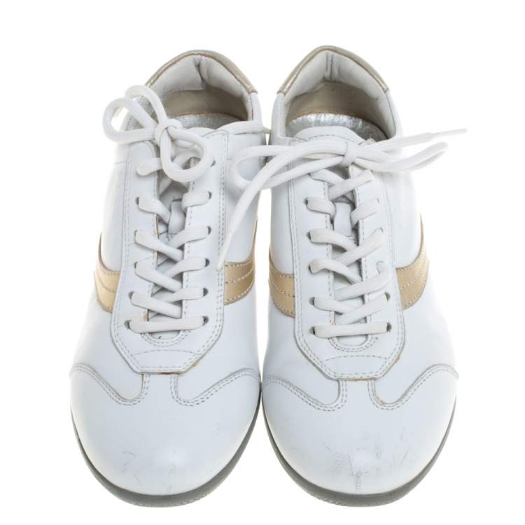 Pre Owned Prada Sports White Leather Lace Up Low Top Sneakers Size 35.5