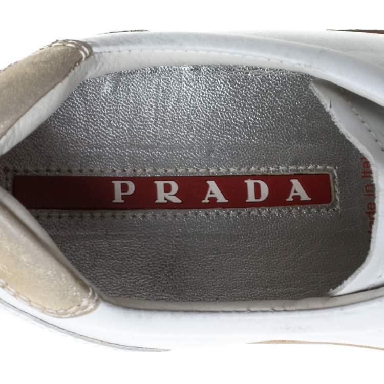Pre Owned Prada Sports White Leather Lace Up Low Top Sneakers Size 35.5