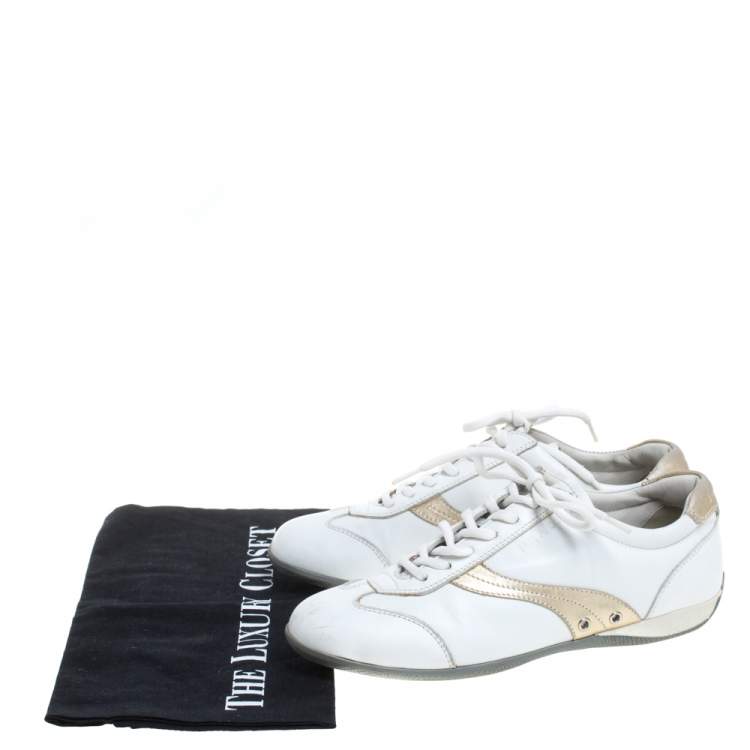 Pre Owned Prada Sports White Leather Lace Up Low Top Sneakers Size 35.5