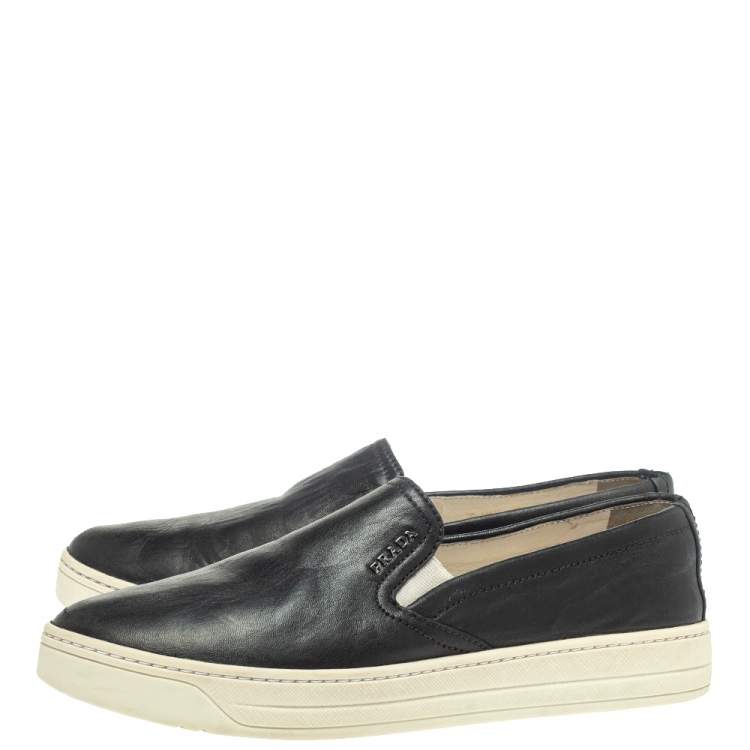 Pre Owned Prada Black Leather Slip On Sneakers Size 37