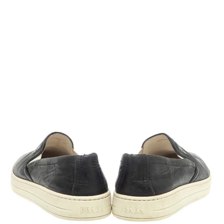 Pre Owned Prada Black Leather Slip On Sneakers Size 37