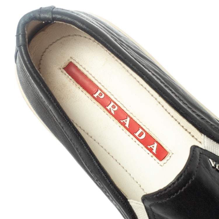 Pre Owned Prada Black Leather Slip On Sneakers Size 37