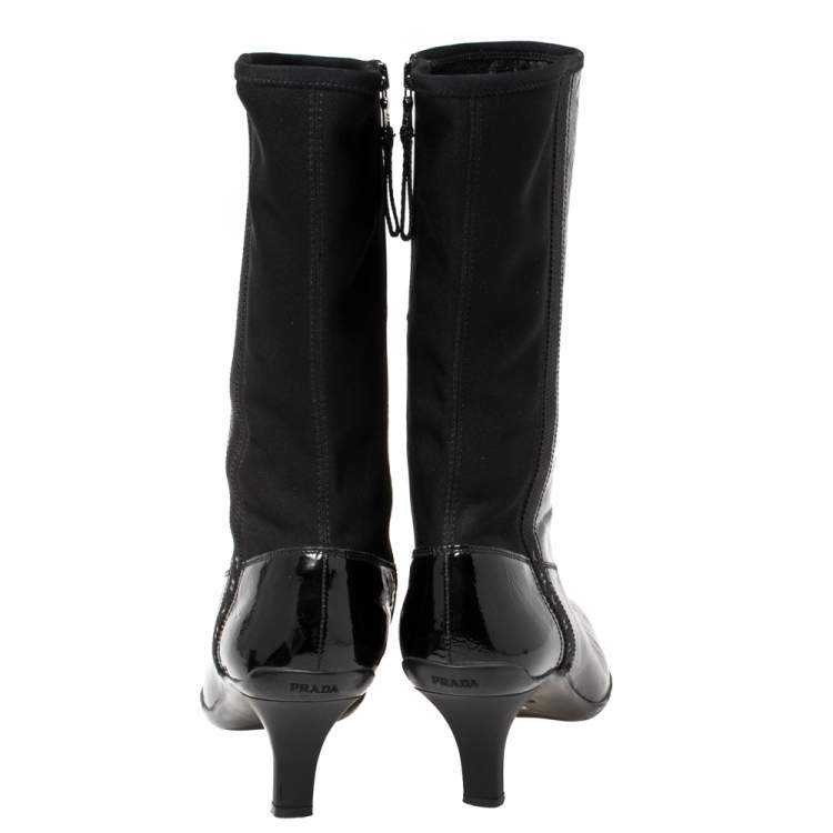 مملوكة مسبقًا Prada Sport Black Patent Leather And Fabric Mid-Length Boots Size 39.5 