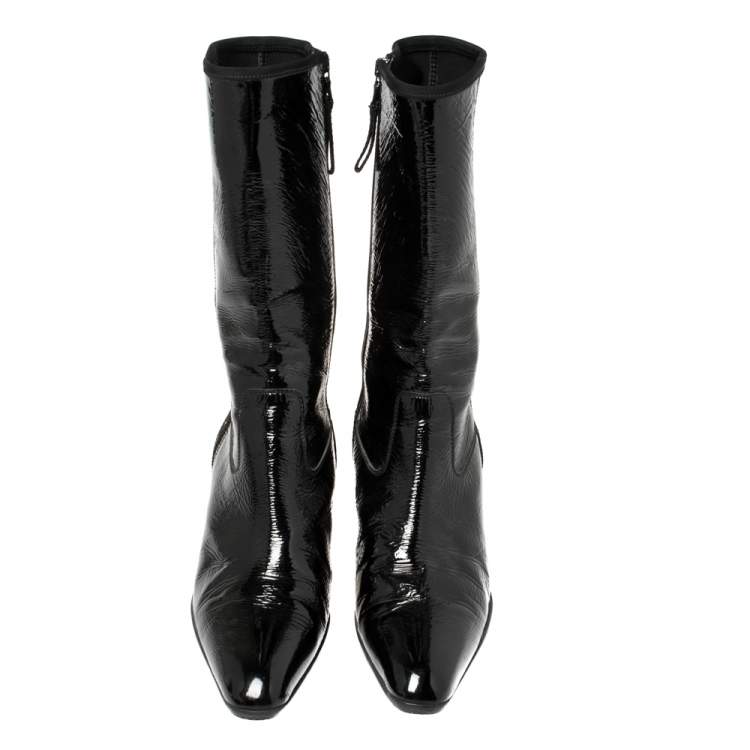 مملوكة مسبقًا Prada Sport Black Patent Leather And Fabric Mid-Length Boots Size 39.5 