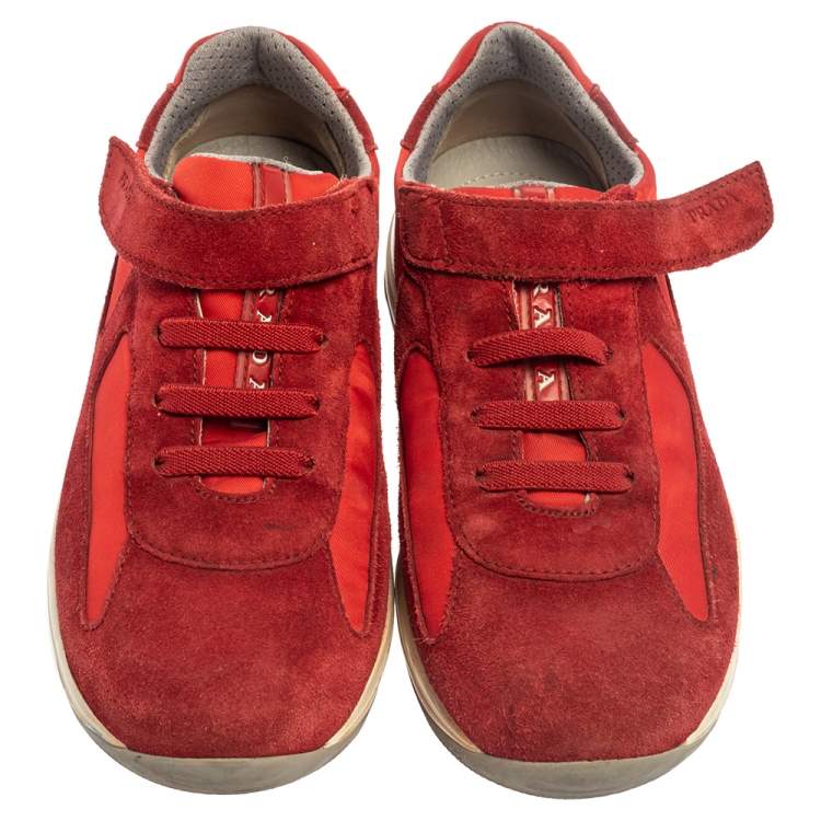 Pre Owned Prada Sport Red Suede and Nylon Low Top Sneaker Size 34