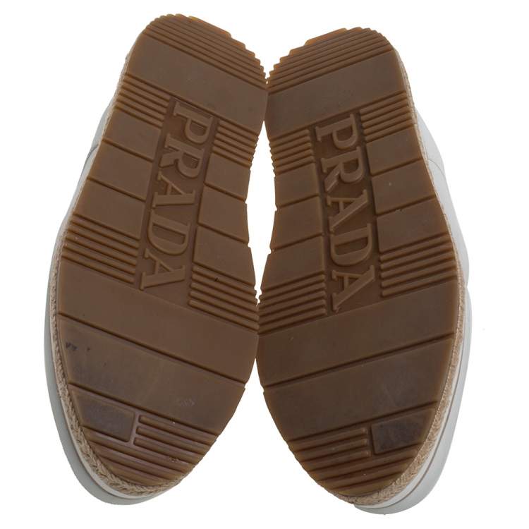 Pre Owned Prada Sport Light Grey Leather Espadrille Derby Sneakers Size 36
