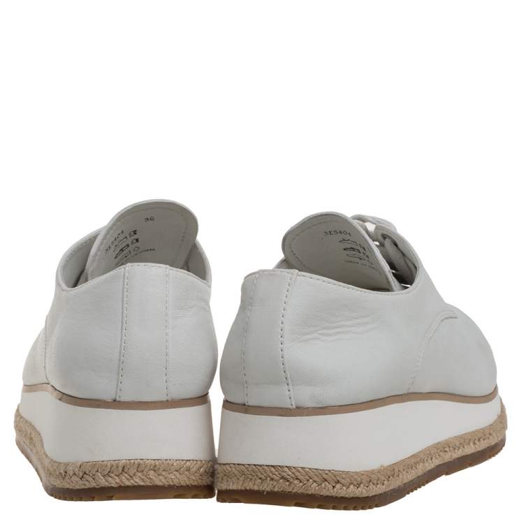 Pre Owned Prada Sport Light Grey Leather Espadrille Derby Sneakers Size 36