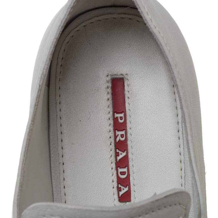 Pre Owned Prada Sport Light Grey Leather Espadrille Derby Sneakers Size 36