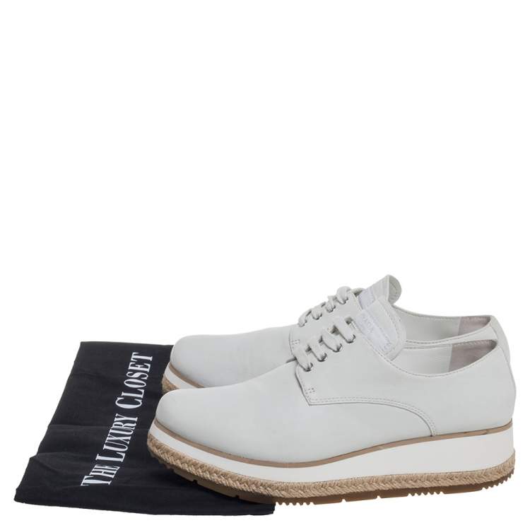 Pre Owned Prada Sport Light Grey Leather Espadrille Derby Sneakers Size 36