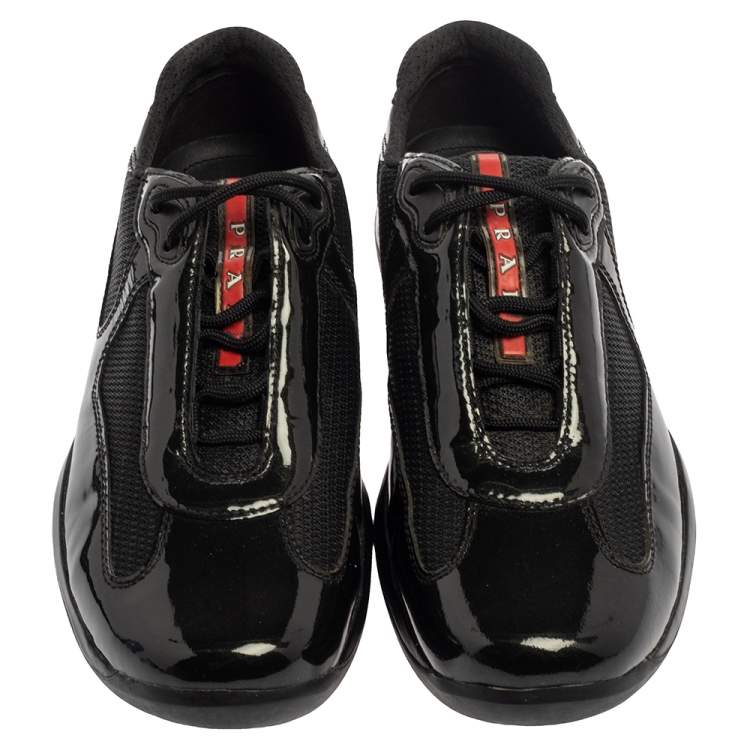 مملوكة مسبقًا Prada Sport Green/Black Patent Leather And Mesh America's Cup Low Top Sneakers Size 39