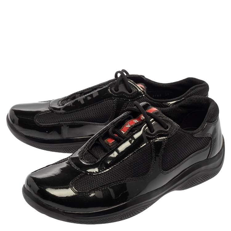 مملوكة مسبقًا Prada Sport Green/Black Patent Leather And Mesh America's Cup Low Top Sneakers Size 39
