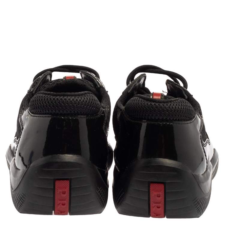 مملوكة مسبقًا Prada Sport Green/Black Patent Leather And Mesh America's Cup Low Top Sneakers Size 39