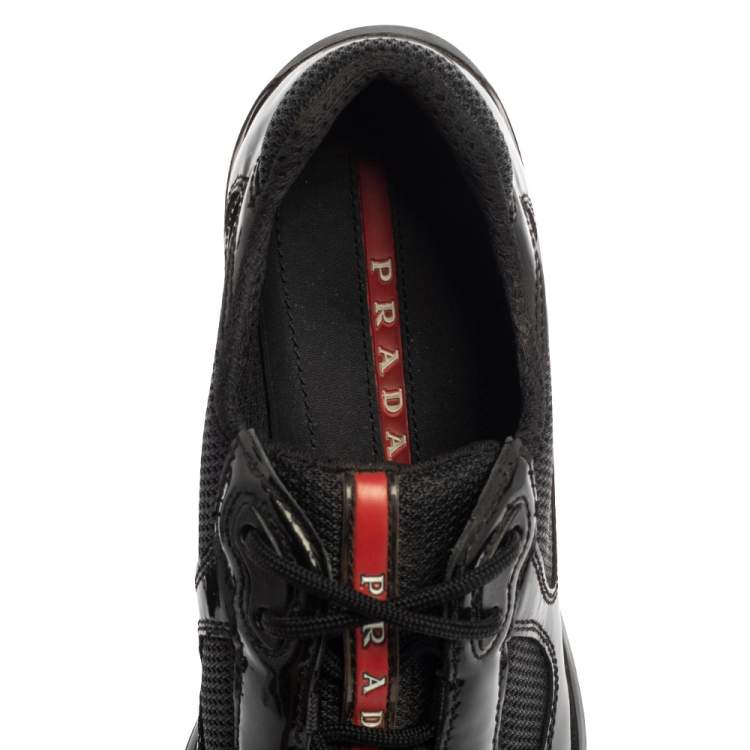 مملوكة مسبقًا Prada Sport Green/Black Patent Leather And Mesh America's Cup Low Top Sneakers Size 39