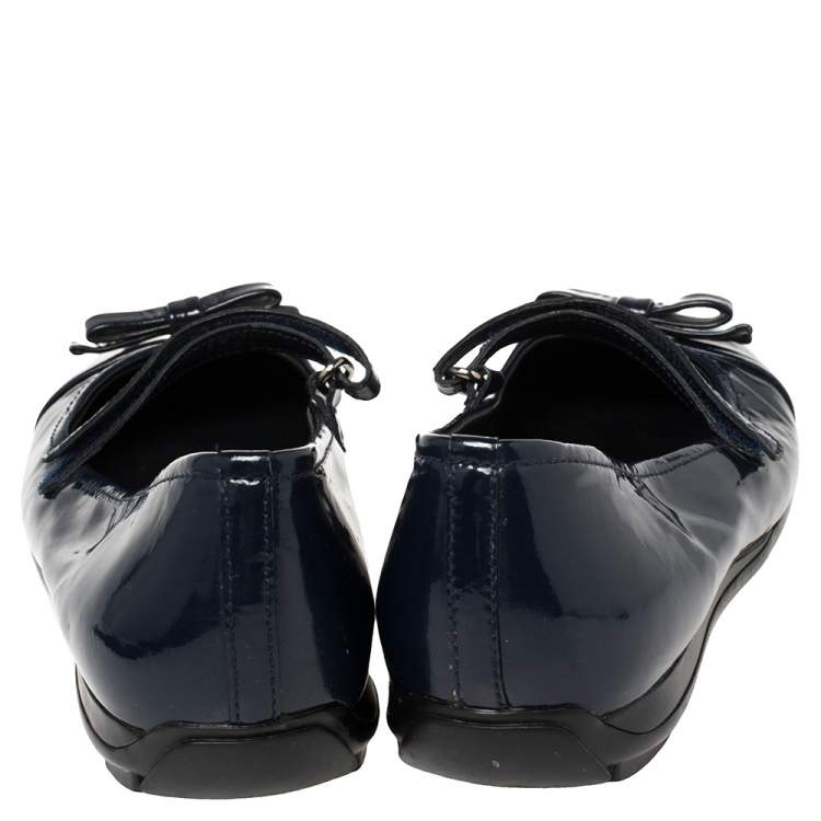 Pre Owned Prada Sport Blue Patent Leather Mary Jane Bow Ballet Flats Size 35