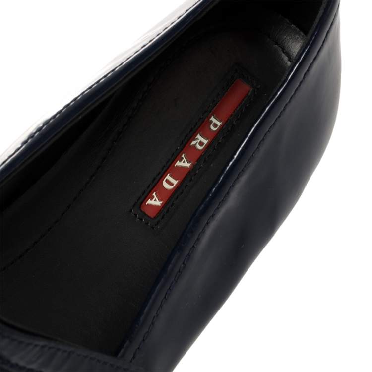 Pre Owned Prada Sport Blue Patent Leather Mary Jane Bow Ballet Flats Size 35