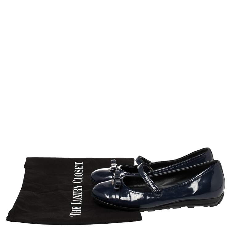 Pre Owned Prada Sport Blue Patent Leather Mary Jane Bow Ballet Flats Size 35