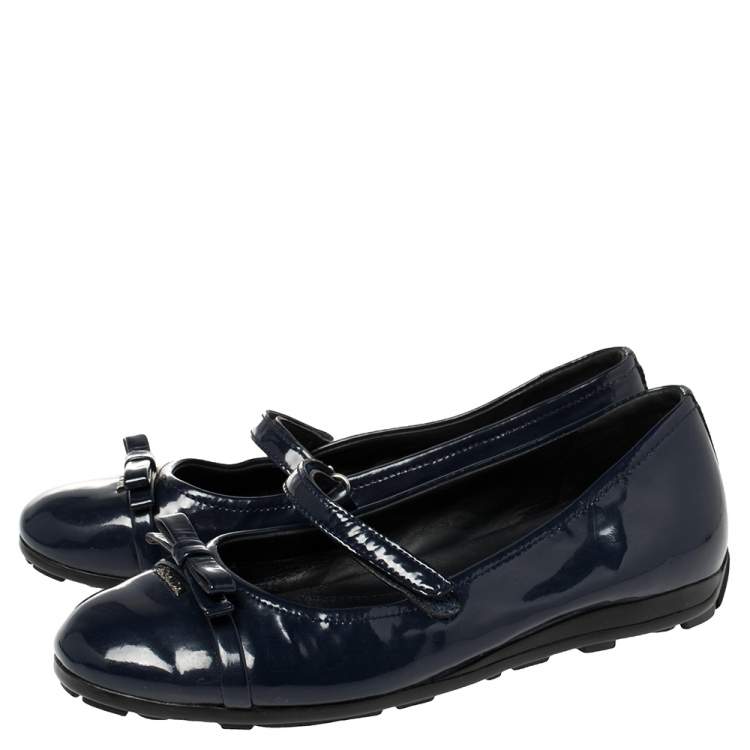 Pre Owned Prada Sport Blue Patent Leather Mary Jane Bow Ballet Flats Size 35