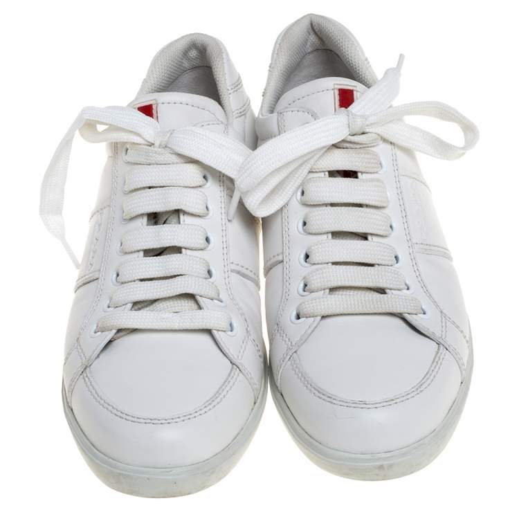 Pre Owned Prada Sport White Leather Lace Up Sneakers Size 37.5