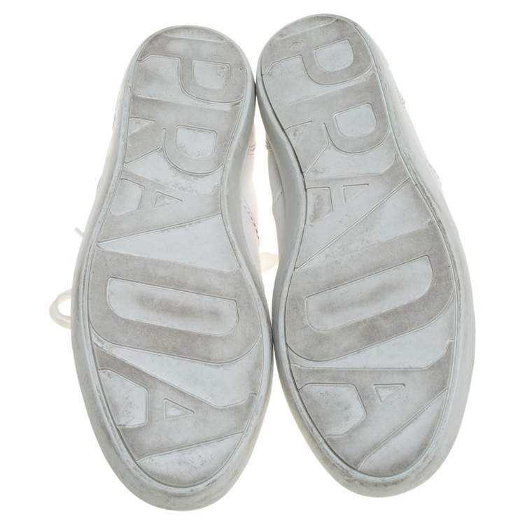 Pre Owned Prada Sport White Leather Lace Up Sneakers Size 37.5