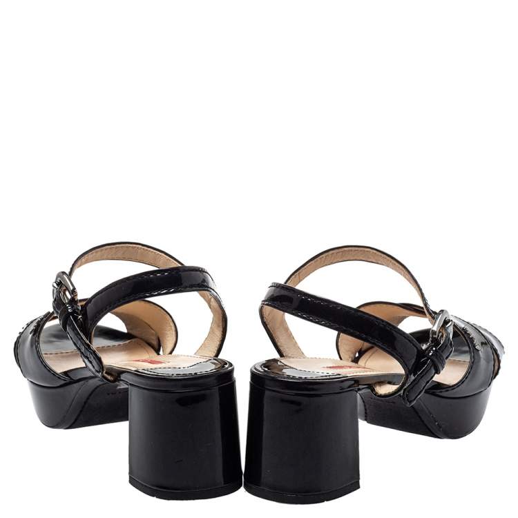 Pre Owned Prada Sport Black Patent Leather Platform Ankle Strap Sandals Size 36.5