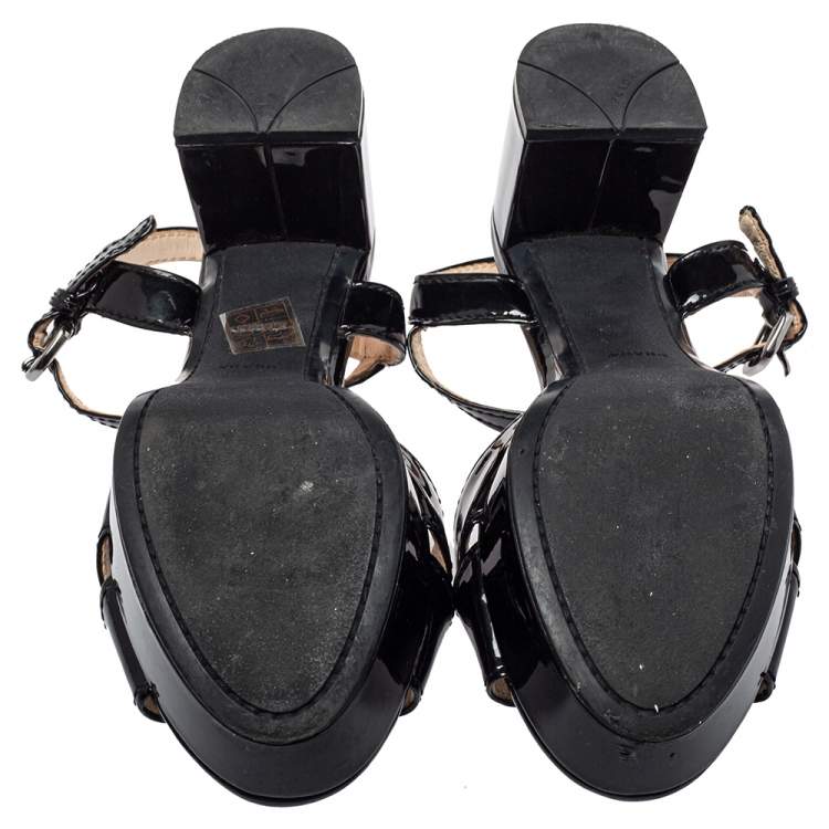 Pre Owned Prada Sport Black Patent Leather Platform Ankle Strap Sandals Size 36.5