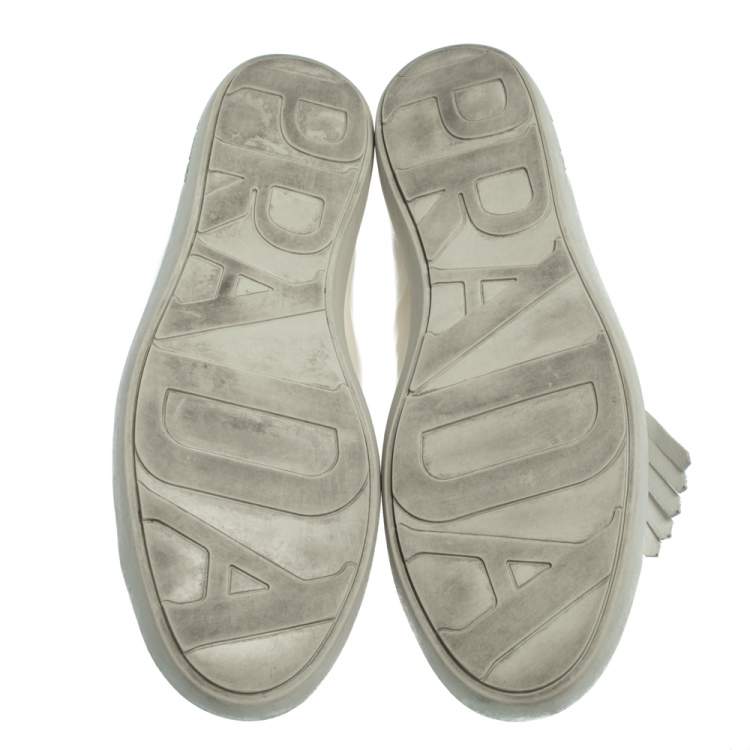 Pre Owned Prada Sport Off White Patent Leather Fringe Detail Low Top Sneakers Size 41
