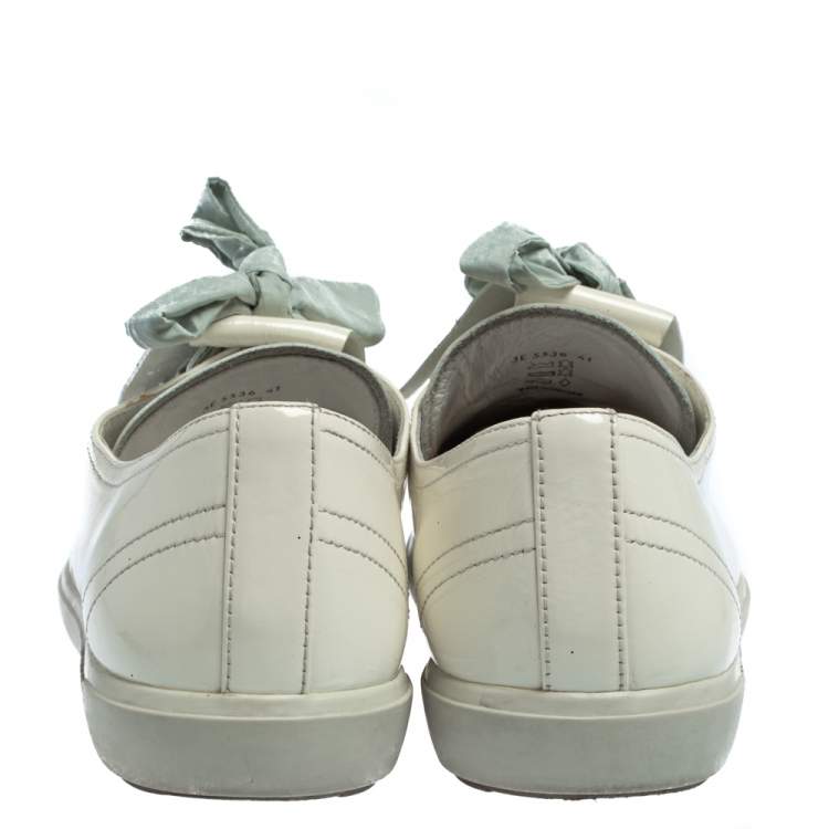 Pre Owned Prada Sport Off White Patent Leather Fringe Detail Low Top Sneakers Size 41