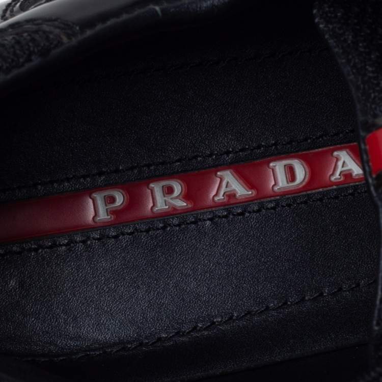 Pre Owned Prada Sport Black Patent Leather And Mesh Low Top Sneakers Size 39.5