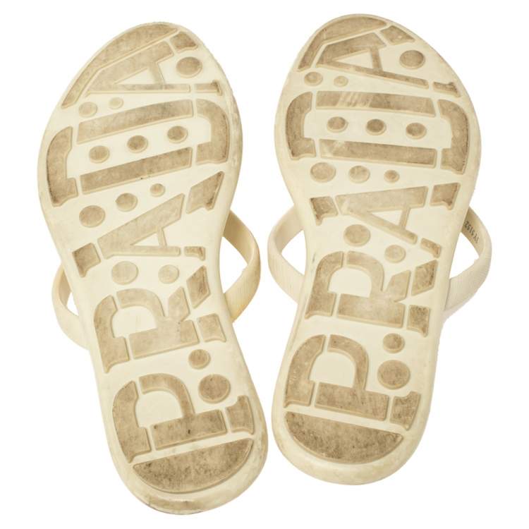 Pre Owned Prada Sport Cream Rubber Thong Sandals Size 38