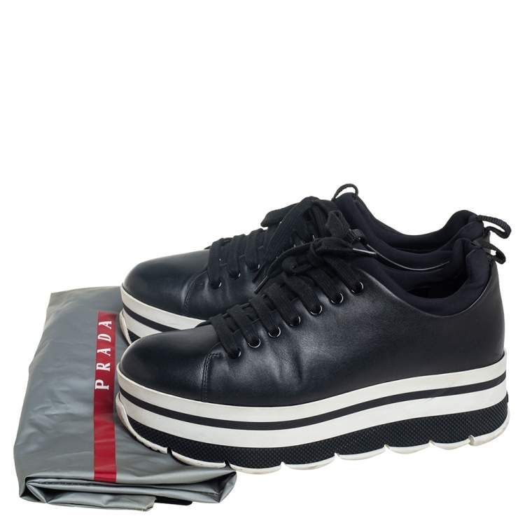 Pre Owned Prada Sport Black Leather Platform Sneakers Size 38