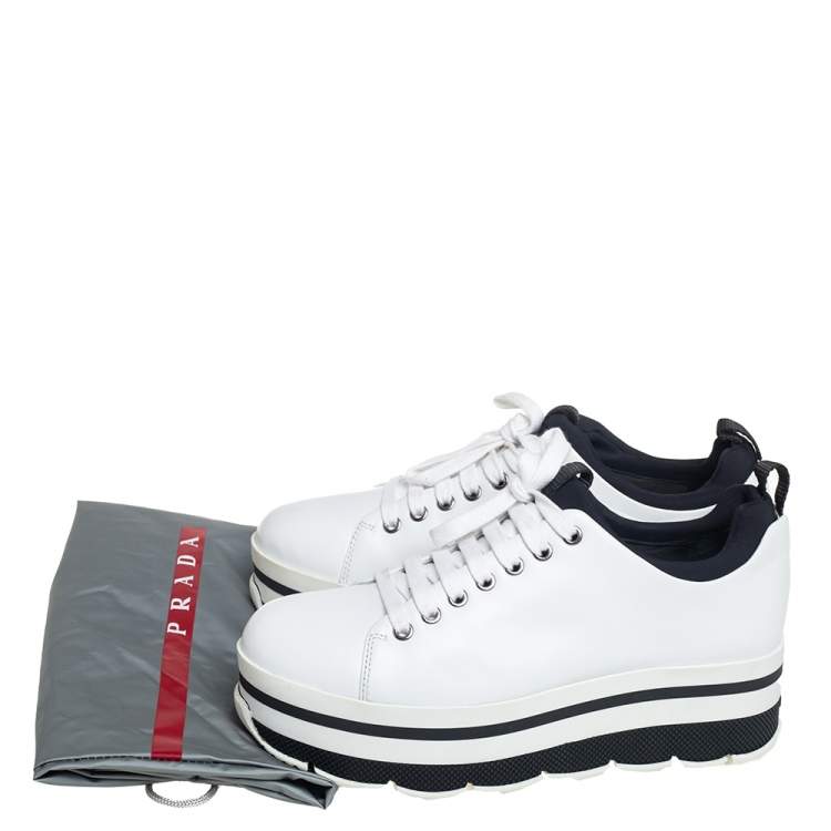 Pre Owned Prada Sport White Leather Platform Sneakers Size 38