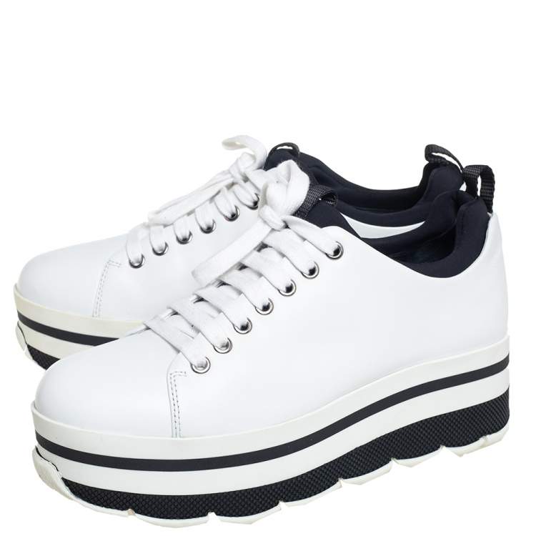Pre Owned Prada Sport White Leather Platform Sneakers Size 38